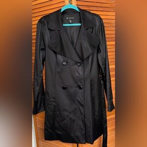 INC International Concepts Black Trench Jacket Women XL Double Breasted